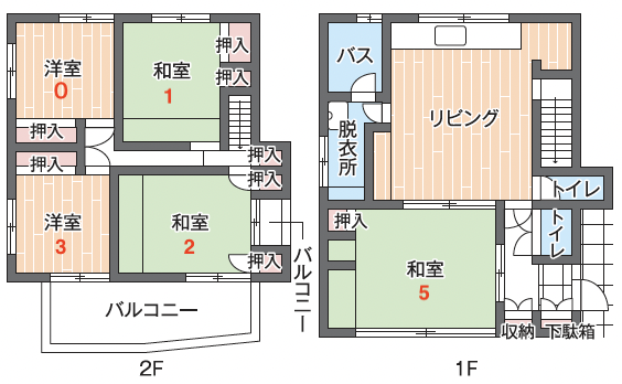 春日市の障がい者グループホーム｜戸建シェア型5LDKの間取り図｜家具家電付き・ペット共生可_部屋番号付き