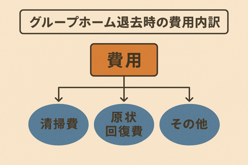 グループホーム退去時の費用内訳（清掃費・原状回復費・その他）を示した図解