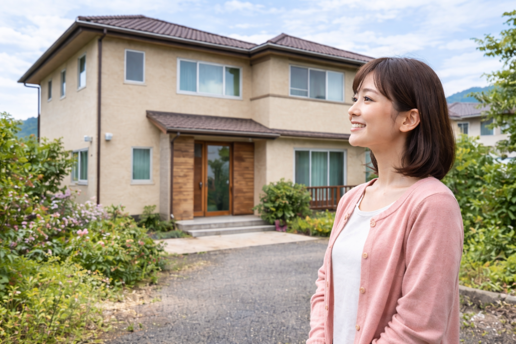 グループホームの共有スペースで、30代の日本人女性入居者同士がテーブルでお茶を飲みながら笑顔で会話している様子。