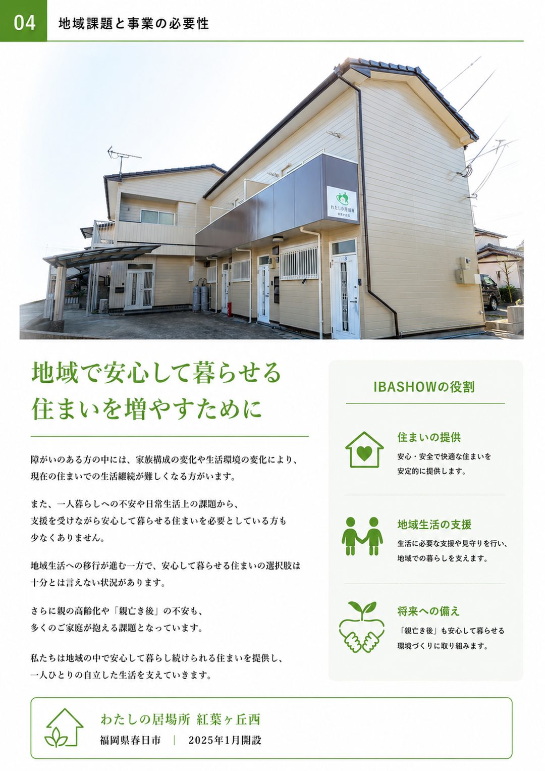 わたしの居場所 会社案内 4ページ目 地域課題と事業の必要性